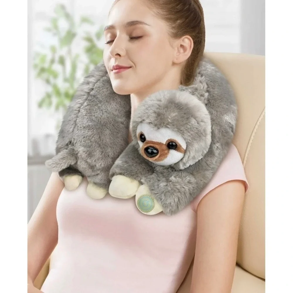 HealthTouch Sloth Vibrating Neck Massager Plush Grey Travel/Home/Work Pillow New